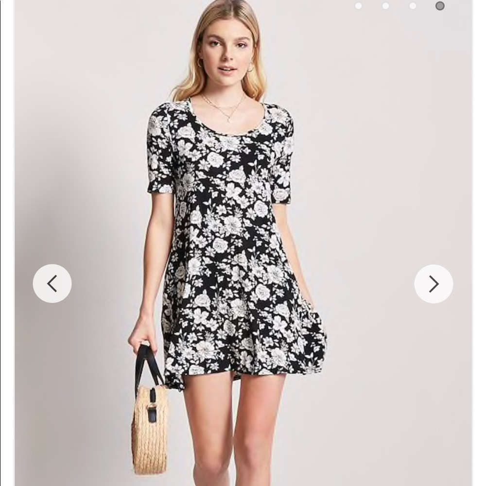 Black Floral Swing Dress